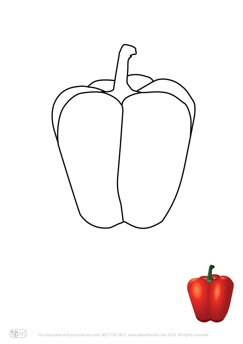 Learning activity for kids. Free printable coloring page of a pepper