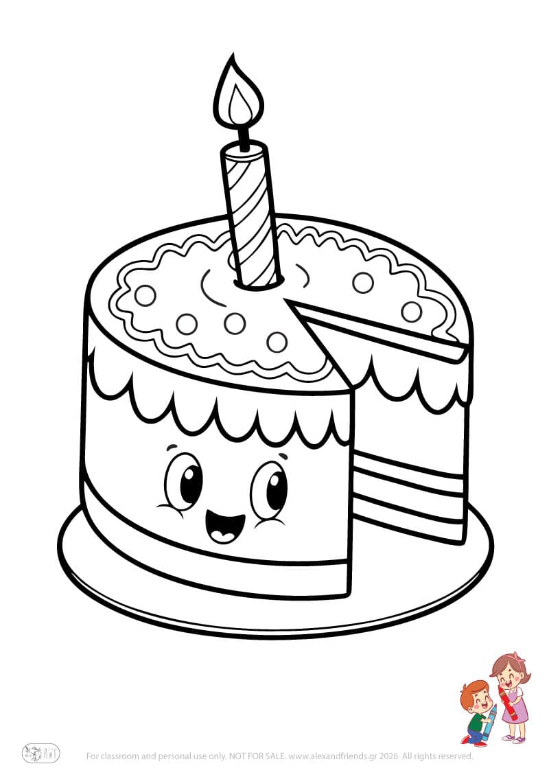 Cake. Simple coloring page printable for toddlers and preschoolers