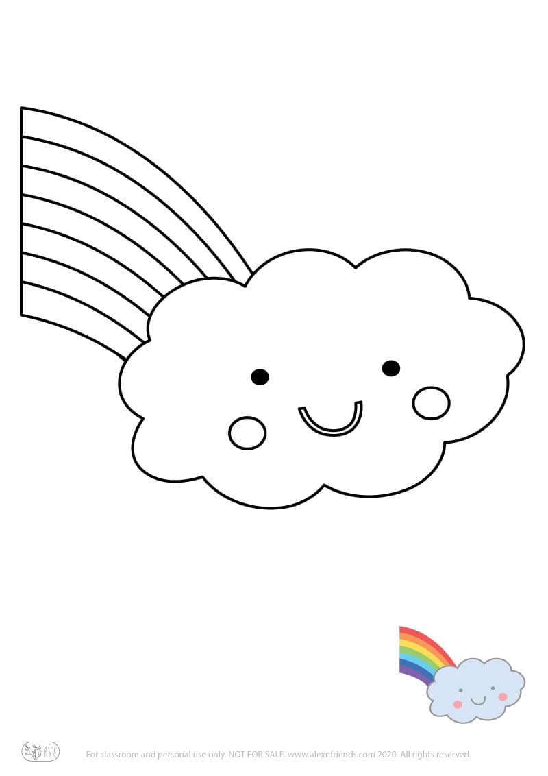Εκπαιδευτική δραστηριότητα για παιδιά. Δωρεάν εκτυπώσιμο φύλλο ζωγραφικής με σύννεφο και ουράνιο τόξο