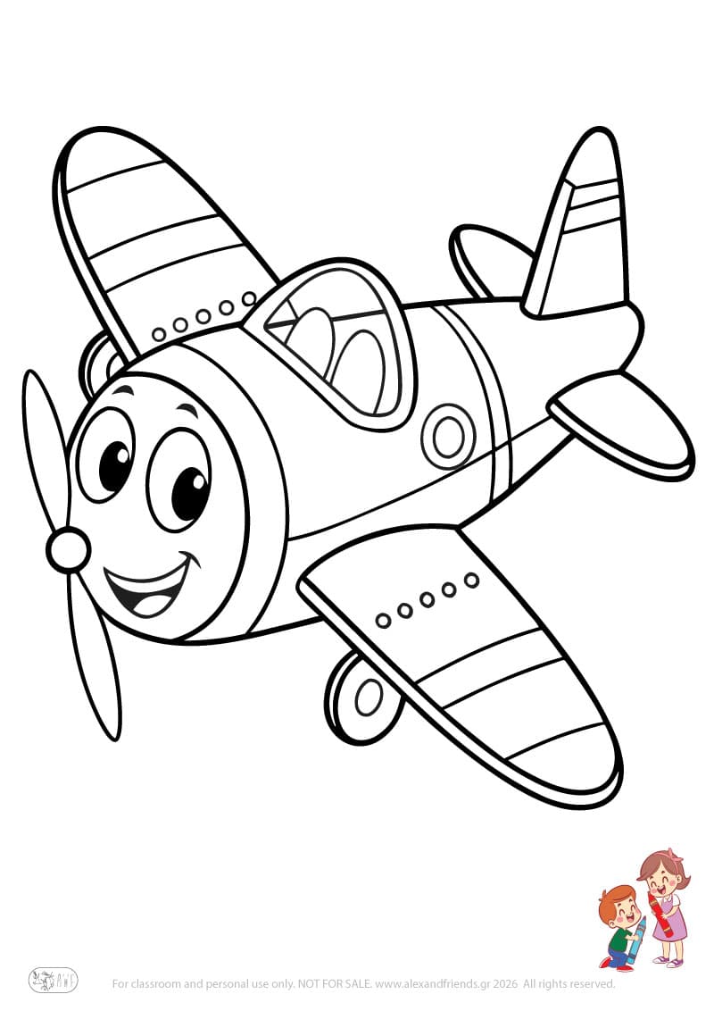 Airplane. Simple coloring page printable for toddlers and preschoolers