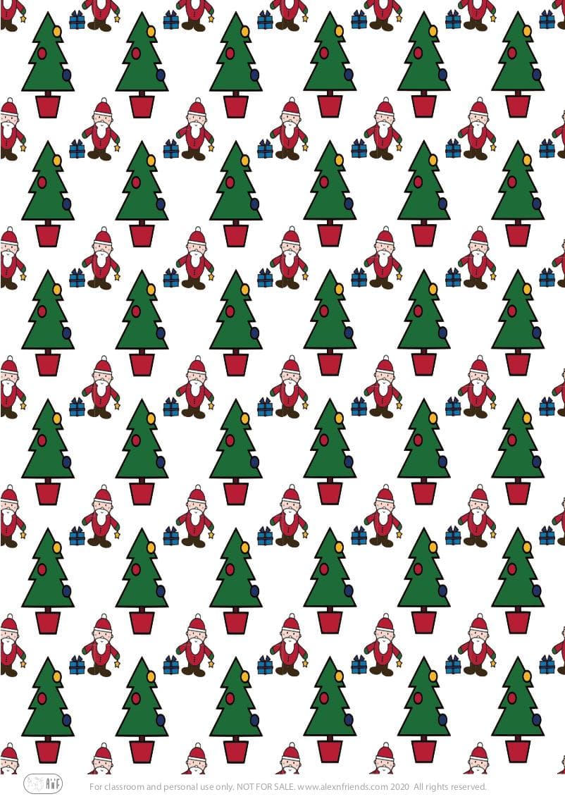 Free printable wrapping paper for Christmas and New Year. Christmas trees and Santa Claus.