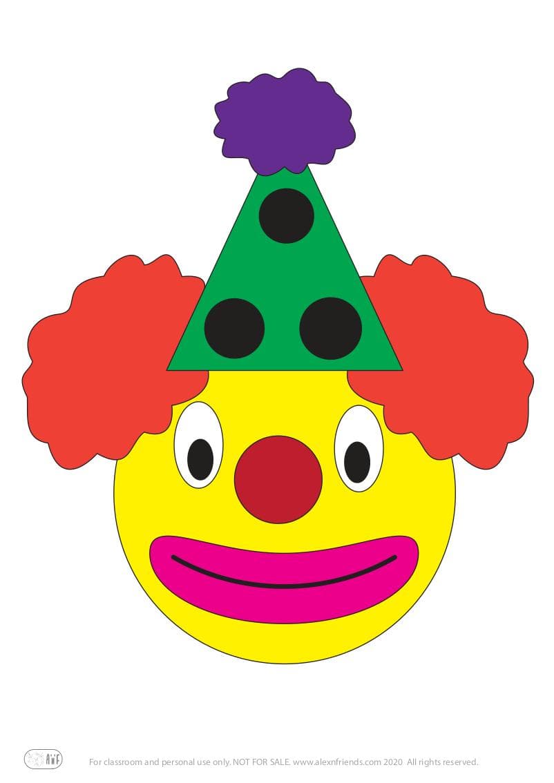 Δωρεάν εκτυπώσιμη χειροτεχνία για τις Απόκριες για παιδιά. Πολύχρωμος κλόουν. 