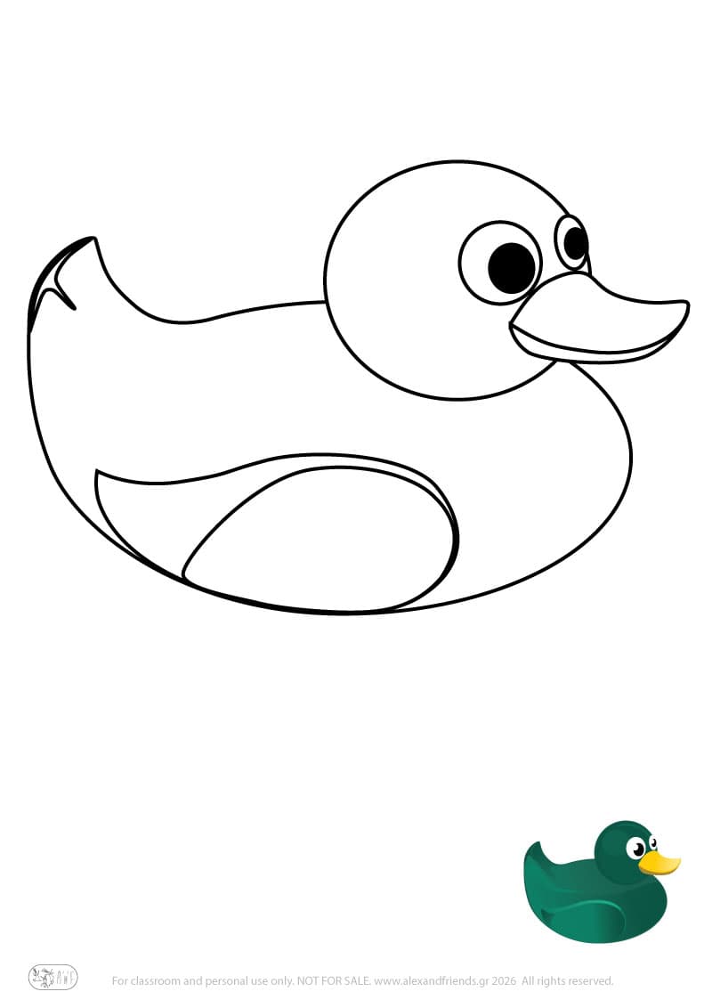 Learning activity for kids. Free printable coloring page of a duck