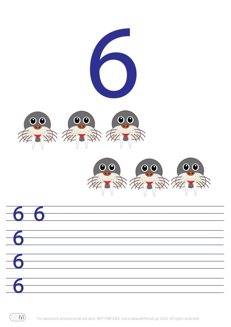 Αριθμός 6. Δραστηριότητα γραφής αριθμών για νηπιαγωγείο
