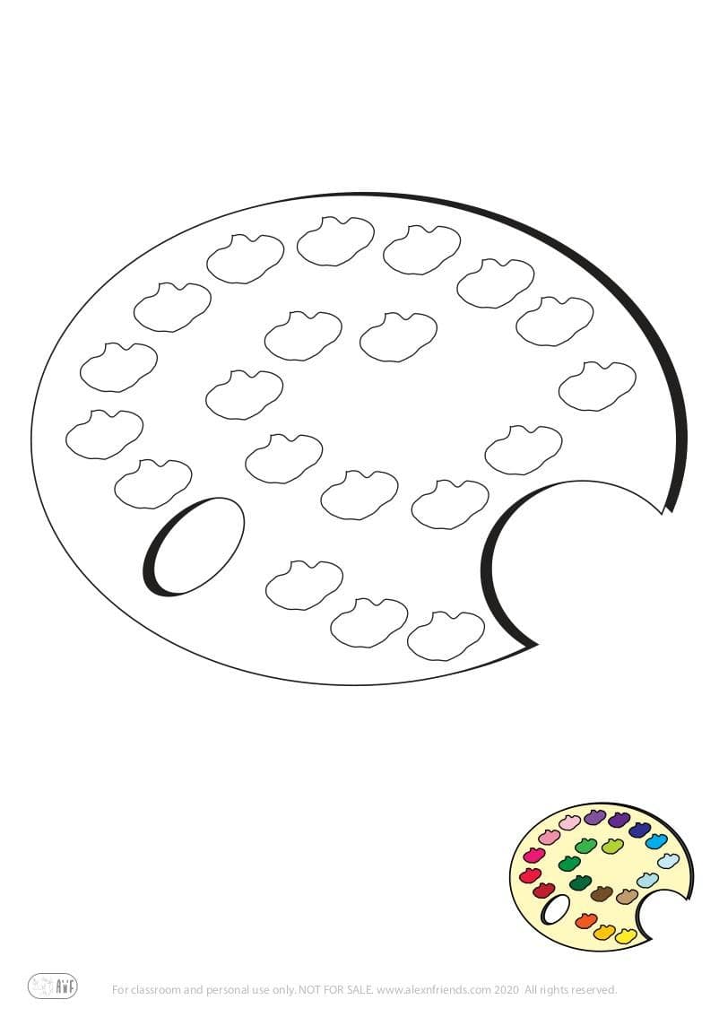 Free coloring page for kids. Learning shapes and colors. Colorful palette.