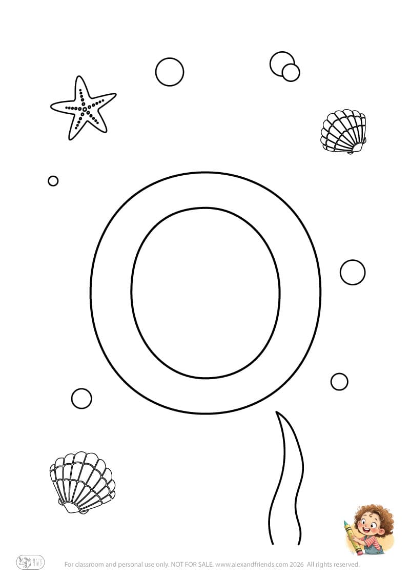 Letter o. Printable English alphabet coloring pages for children learning letters