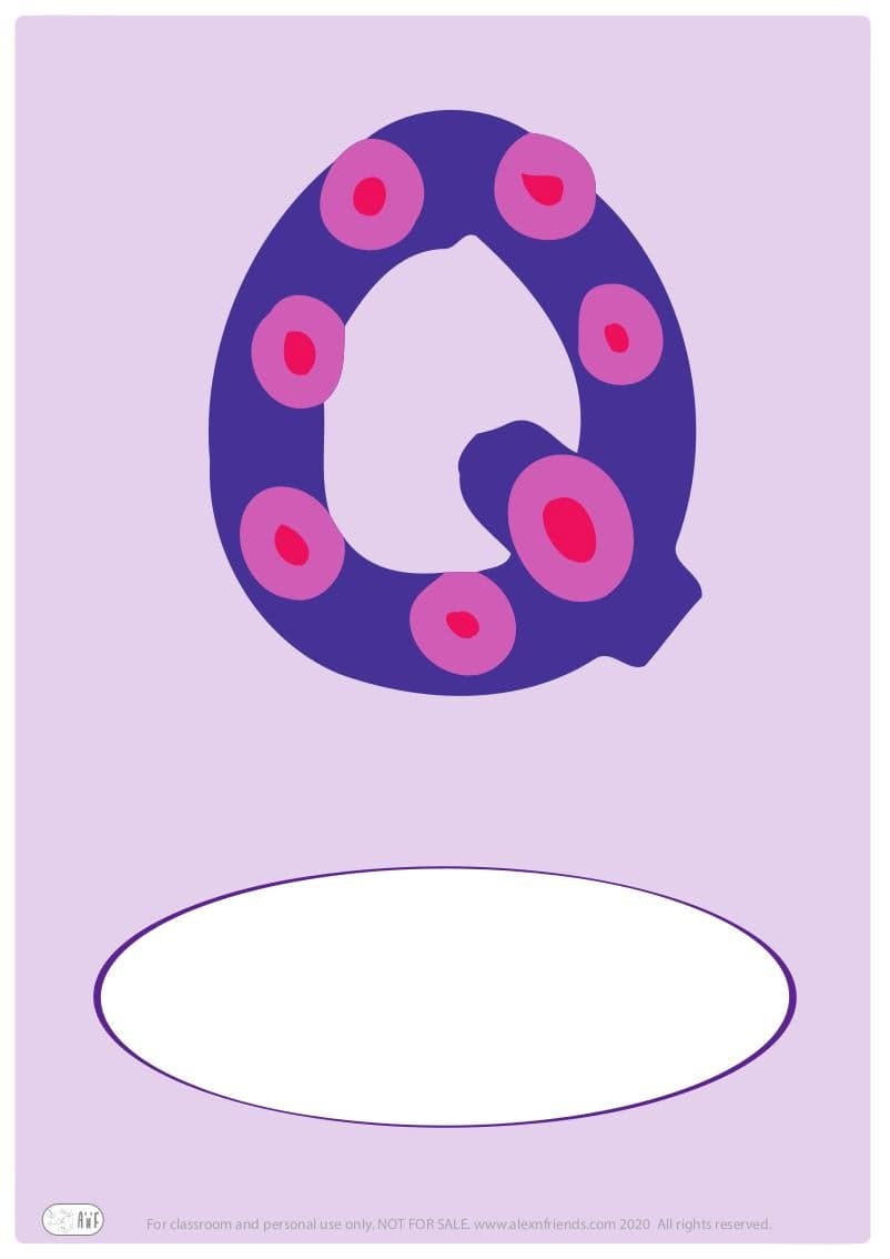 Free printable cover for kids' personal booklet with latin letter Q.