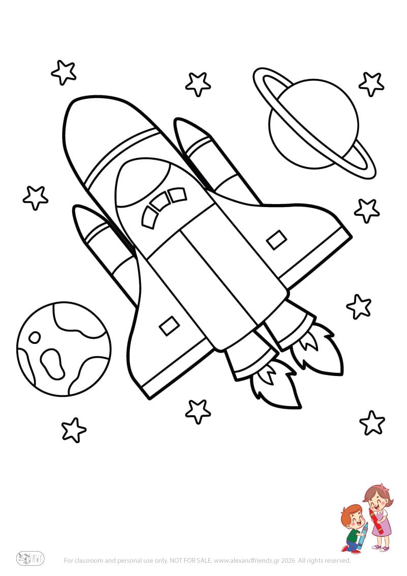 Spaceship. Simple coloring page printable for toddlers and preschoolers