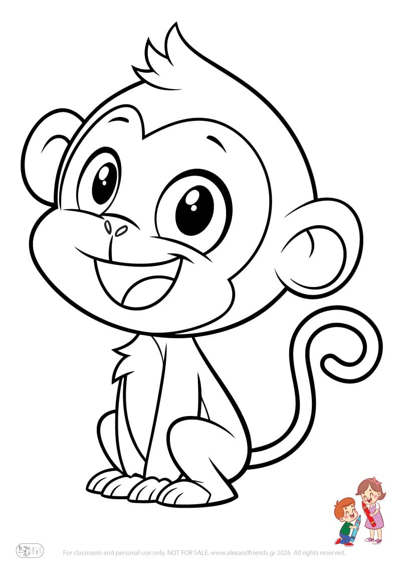 Monkey. Animal coloring pages for preschoolers