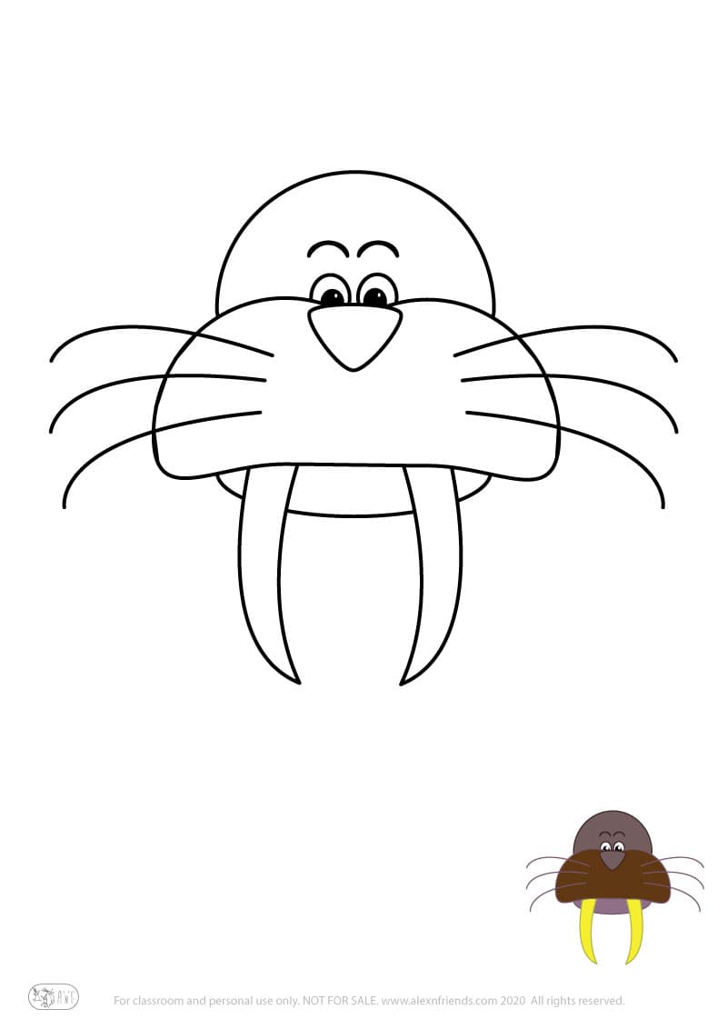 Learning activity for kids. Free printable coloring page of a walrus.