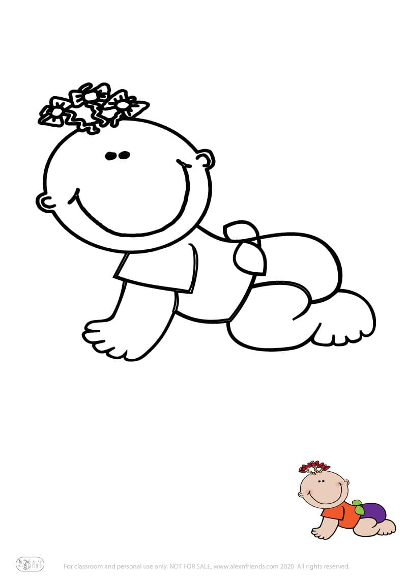 Εκπαιδευτική δραστηριότητα για παιδιά. Δωρεάν εκτυπώσιμο φύλλο ζωγραφικής με μωρό