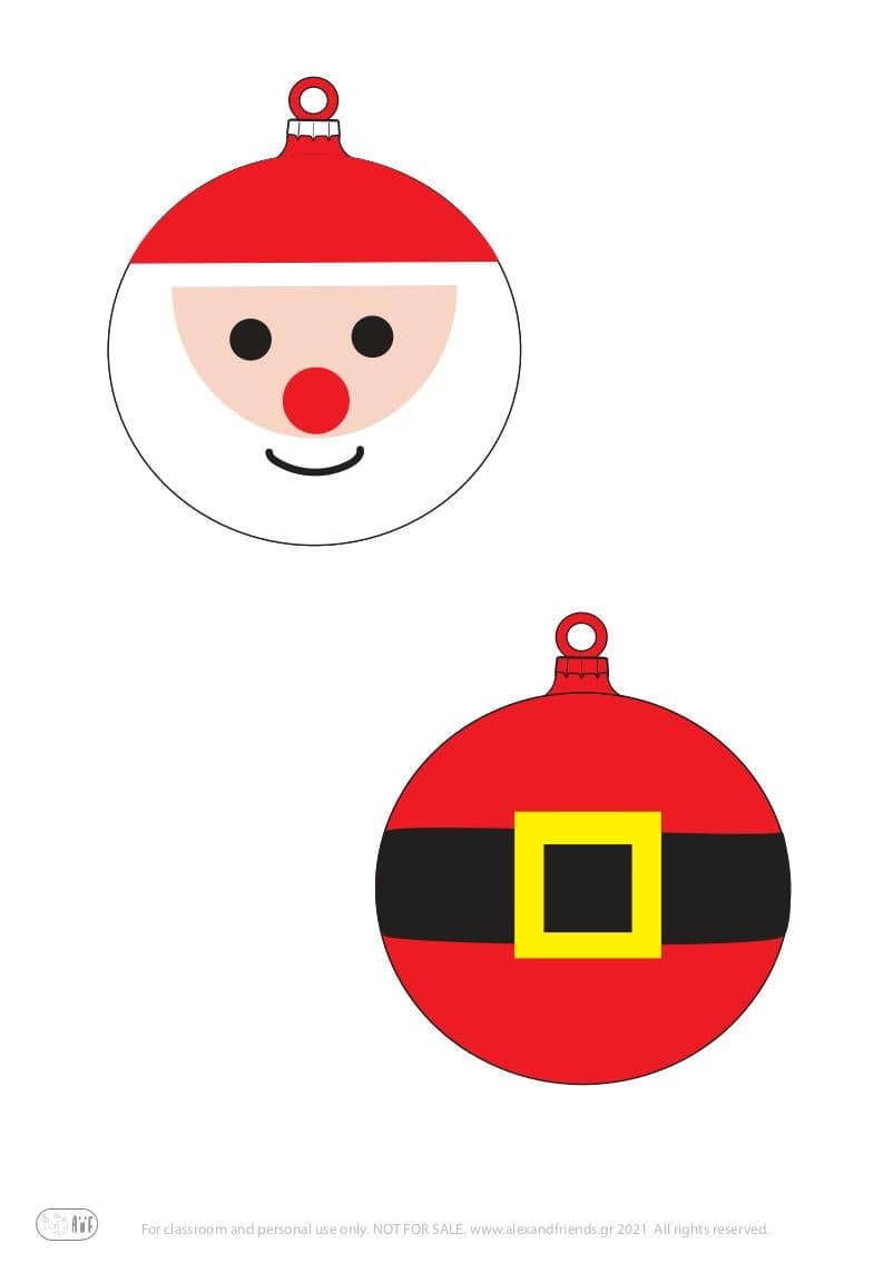 Free printable craft for kids for the holidays. Christmas and New Year's. Christmas tree balls. Santa Claus, Santa's belly.