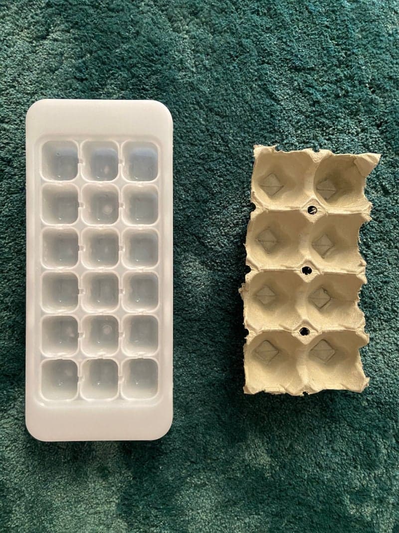 Educational play for little kids preschoolers. Educational game. Short and pattern-making. Egg container. Ice cube container. 