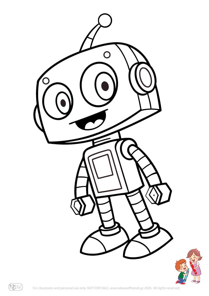 Robot. Simple coloring page printable for toddlers and preschoolers