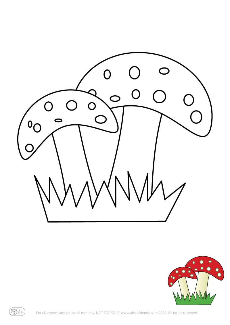 Learning activity for kids. Free printable coloring page of a mushrooms