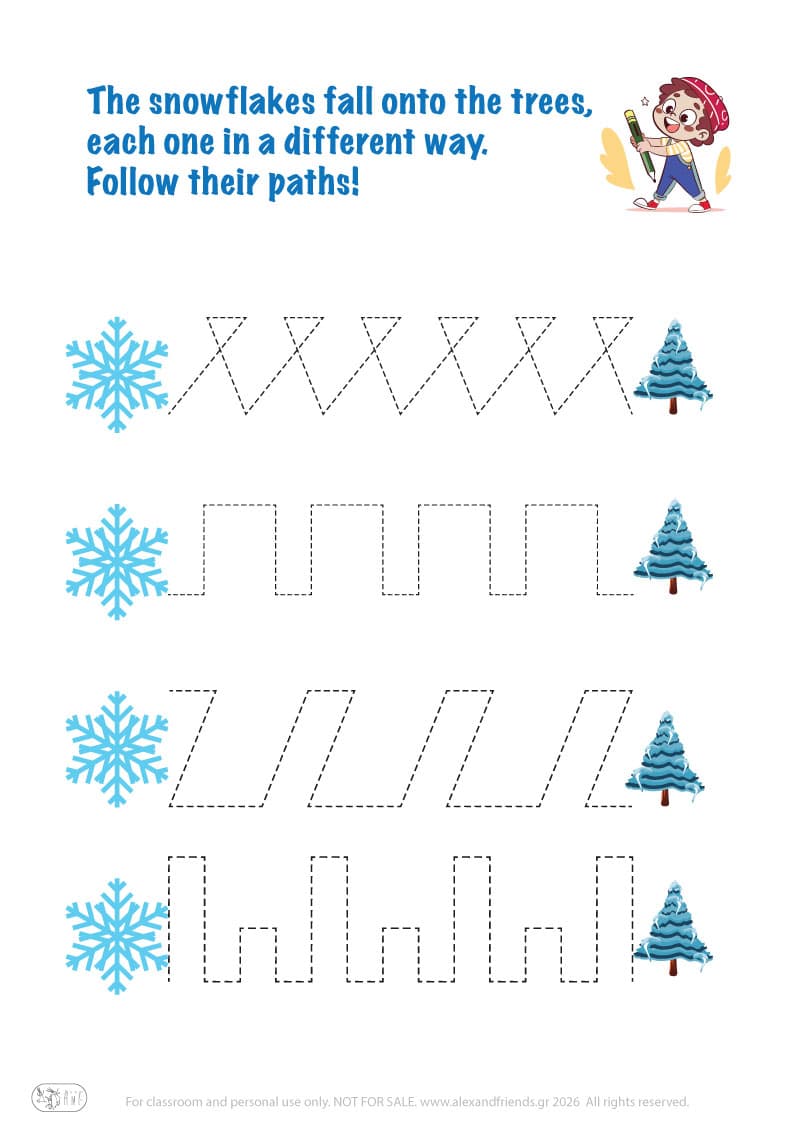 Snowflakes and trees - Pre-writing exercise