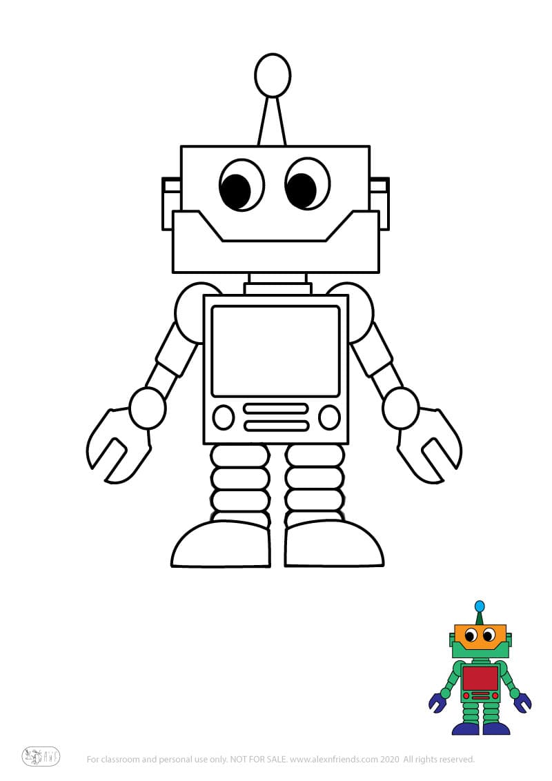 Εκπαιδευτική δραστηριότητα για παιδιά. Δωρεάν εκτυπώσιμο φύλλο ζωγραφικής με ρομπότ