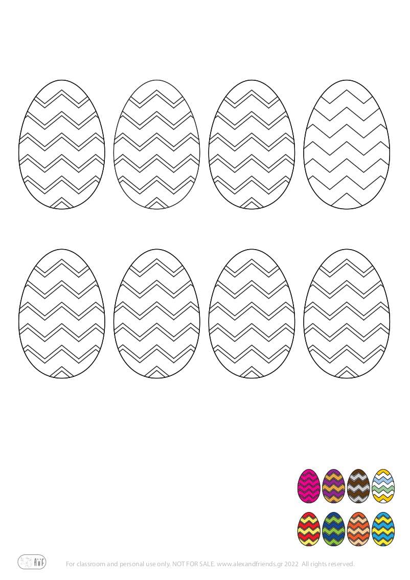 Δωρεάν εκτυπώσιμο φύλλο ζωγραφικής για παιδιά για το Πάσχα. Πολύχρωμα αυγά. 