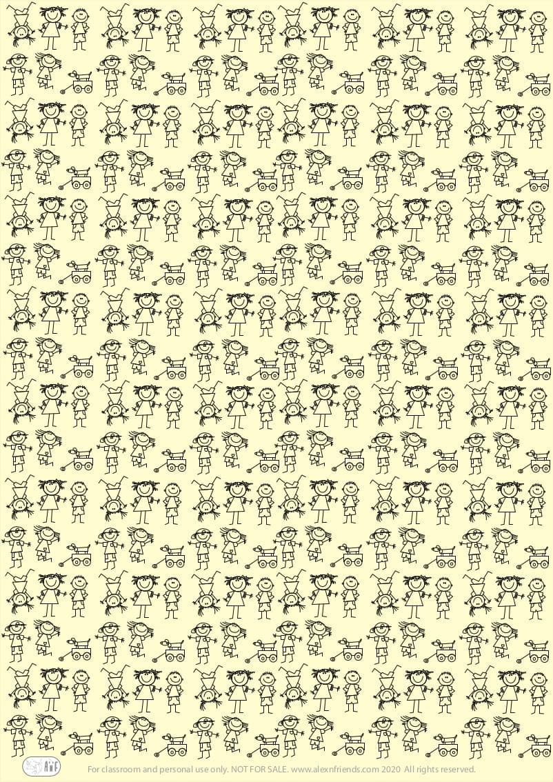 Δωρεάν εκτυπώσιμο χαρτί περιτυλίγματος με χαρούμενα παιδάκια σε κίτρινο φόντο.