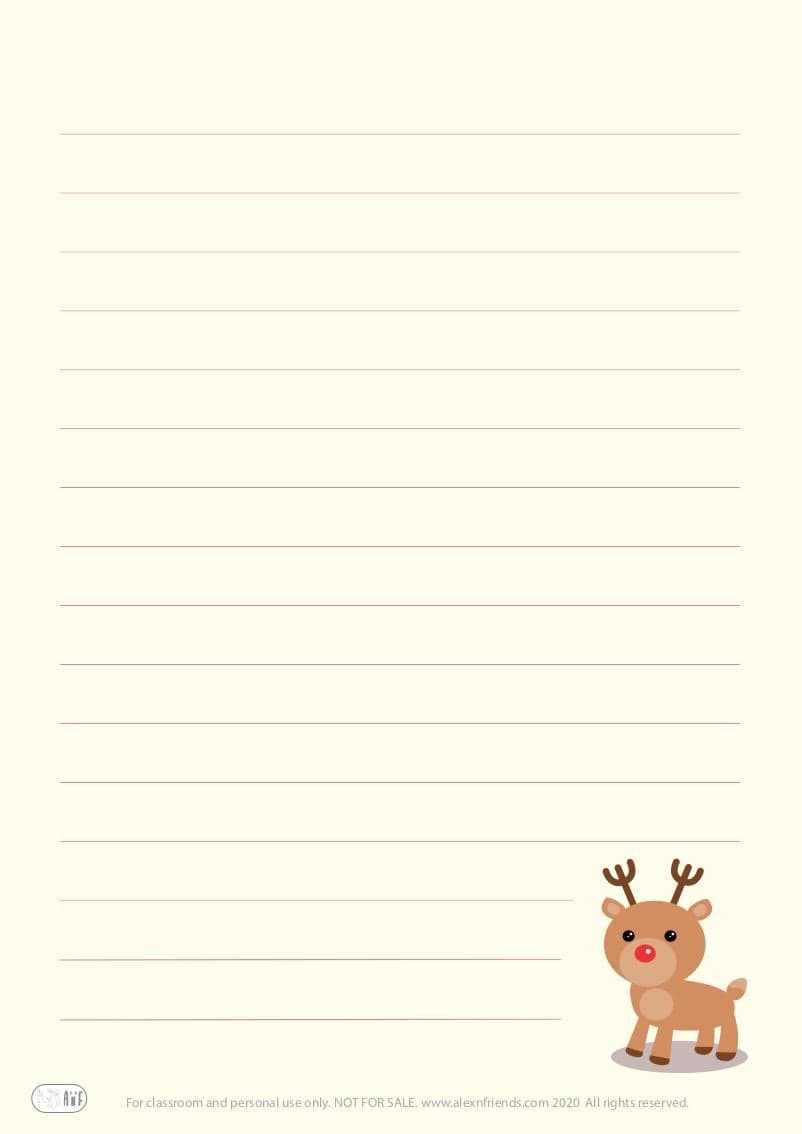 Free printable writing paper with envelop. Rudolf the red rose reindeer.