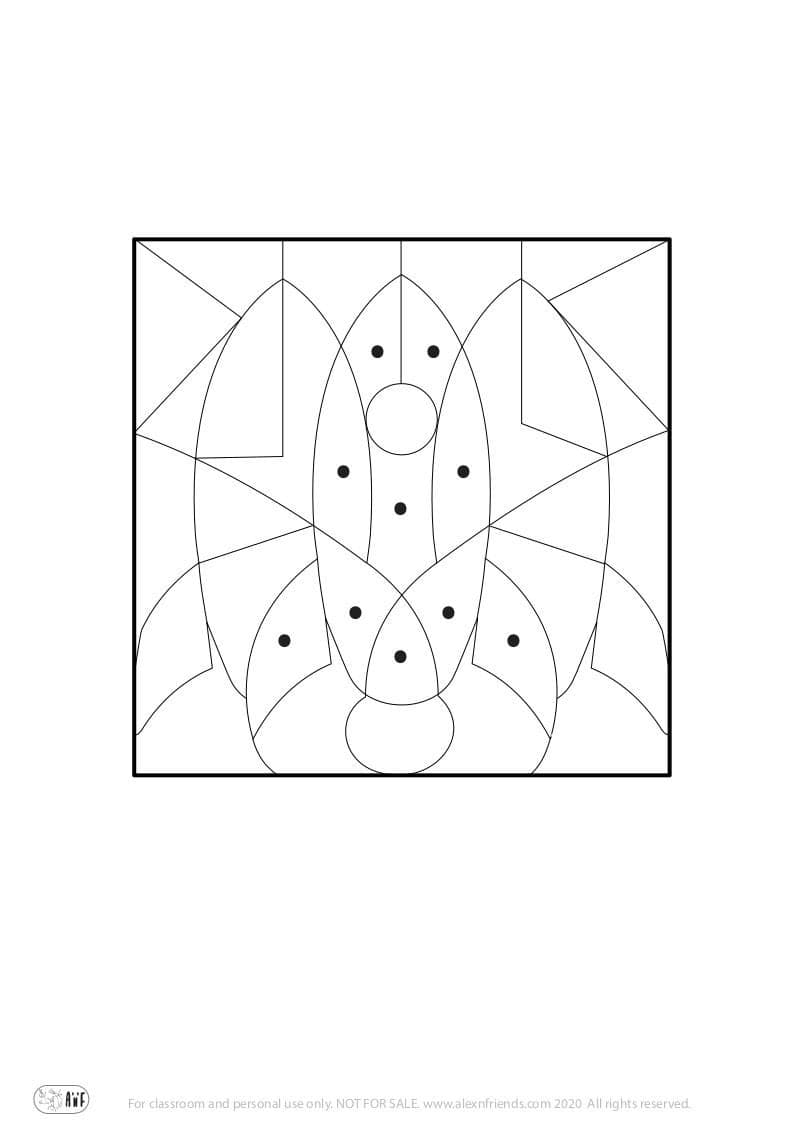 Easy free printable coloring puzzles for preschoolers. Rocket.