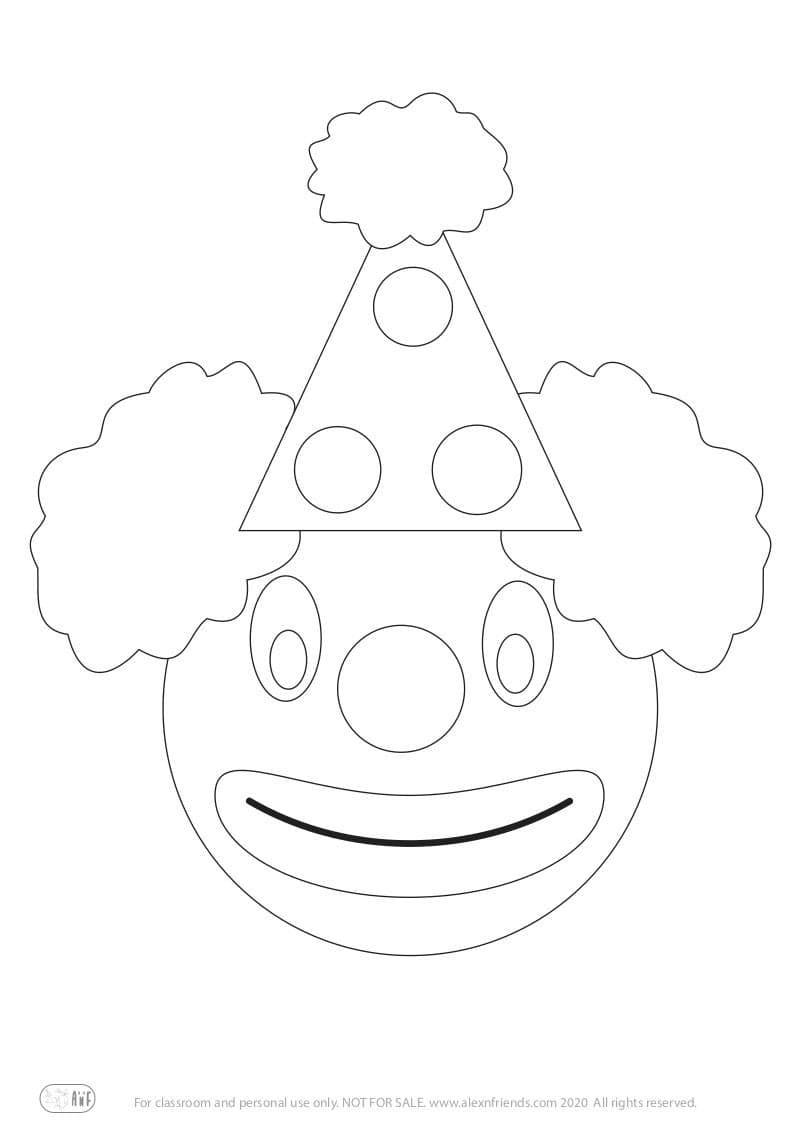 Δωρεάν εκτυπώσιμη χειροτεχνία για τις Απόκριες για παιδιά. Μαυρόασπρο φύλλο ζωγραφικής για χρωματισμό για τον πολύχρωμο κλόουν. 