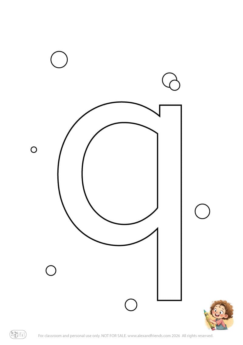 Letter q. Printable English alphabet coloring pages for children learning letters