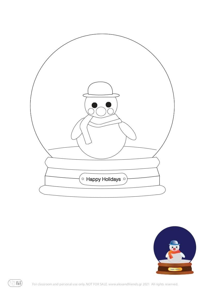 Free printable holiday coloring page for kids. Christmas and New Year. Snowman.
