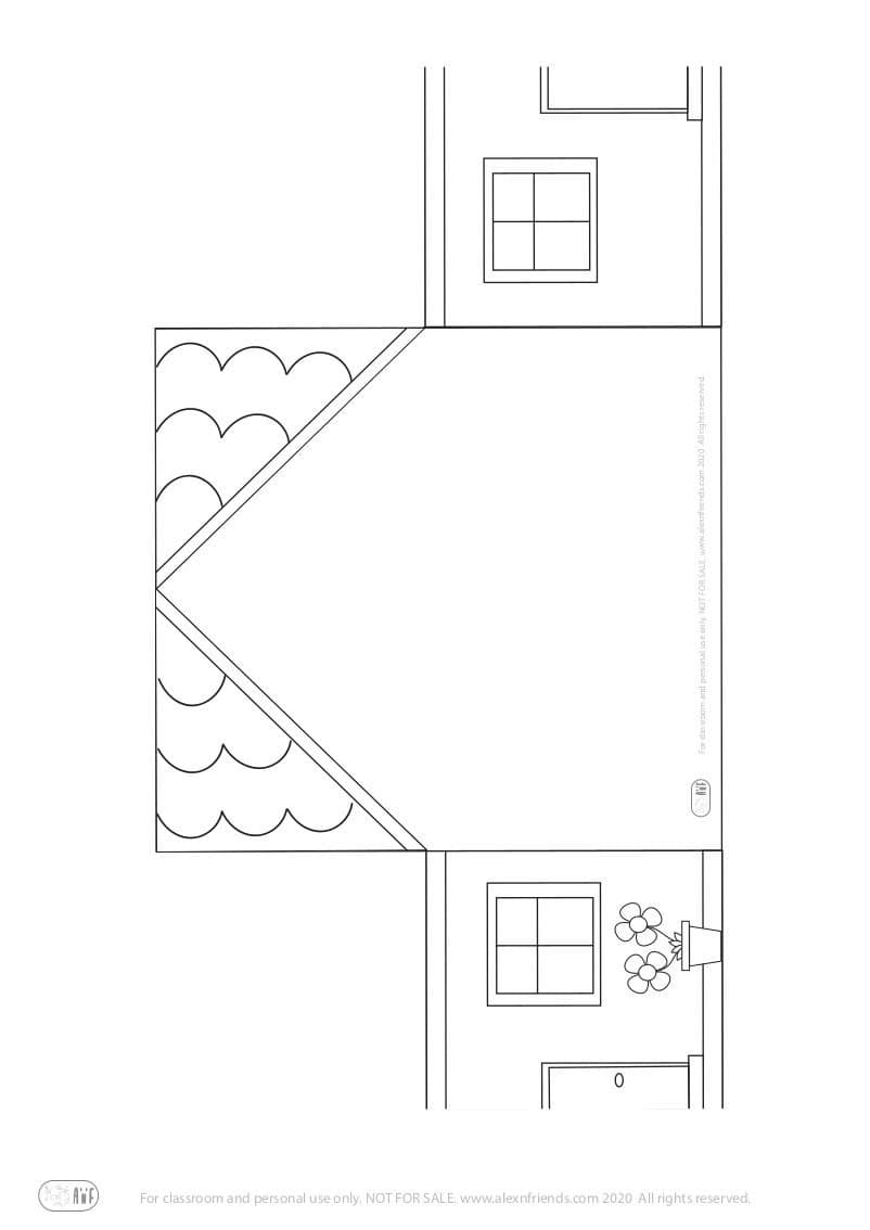 My family craft for preschoolers with free printable material. Black and white house.