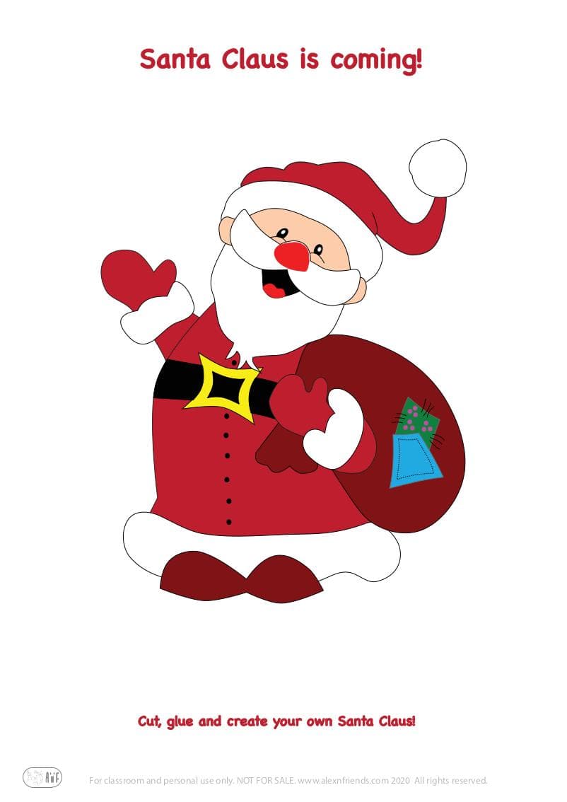 Free printable craft for kids for the holidays. Christmas and New Year's. Santa Claus.