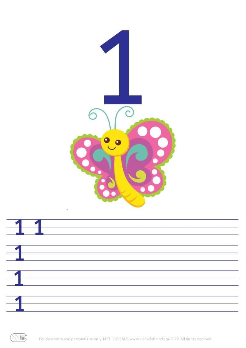 Αριθμός 1. Δραστηριότητα γραφής αριθμών για νηπιαγωγείο