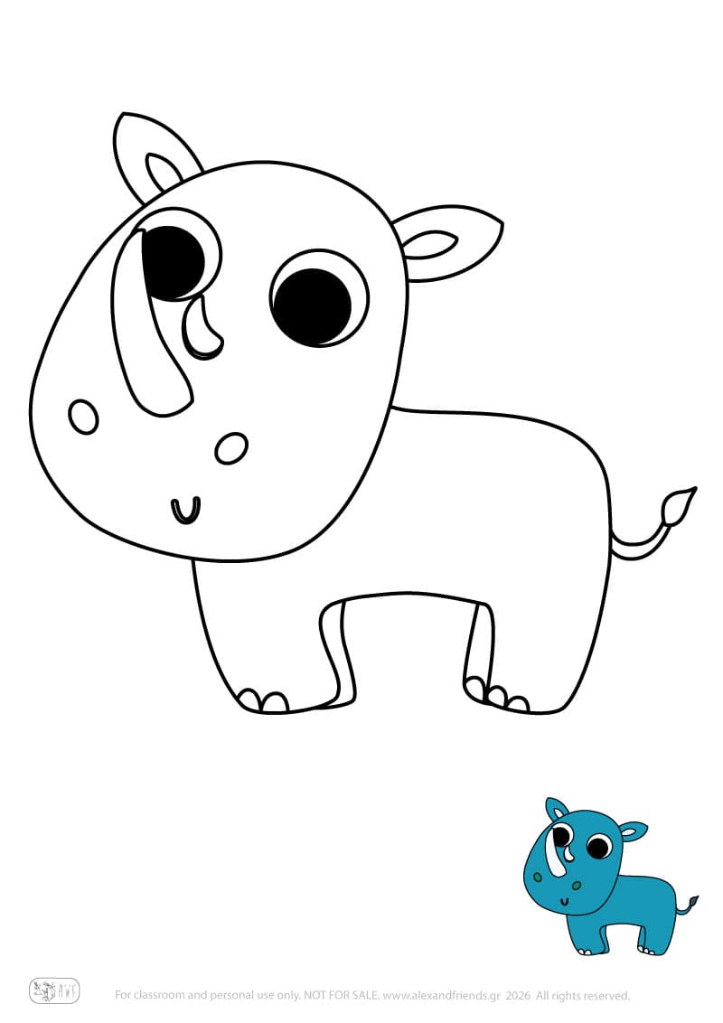 Rhino. Printable animal coloring pages for preschoolers collection – Alex'n'Friends