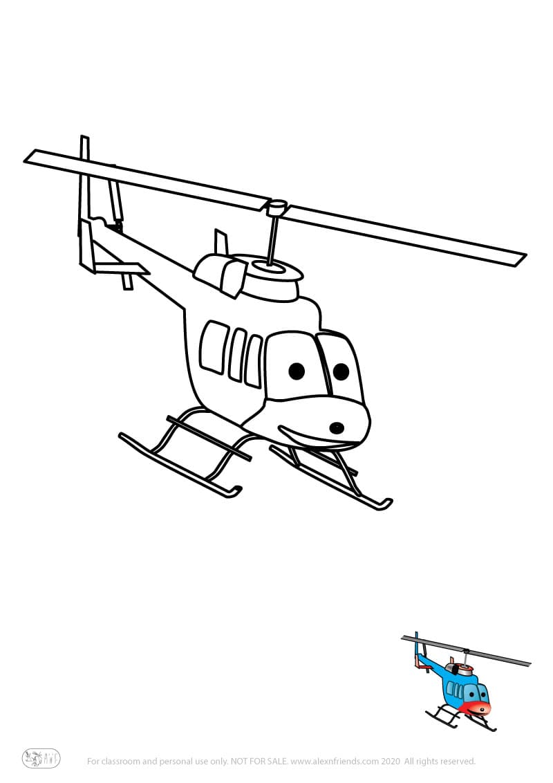 Εκπαιδευτική δραστηριότητα για παιδιά. Δωρεάν εκτυπώσιμο φύλλο ζωγραφικής με ελικόπτερο