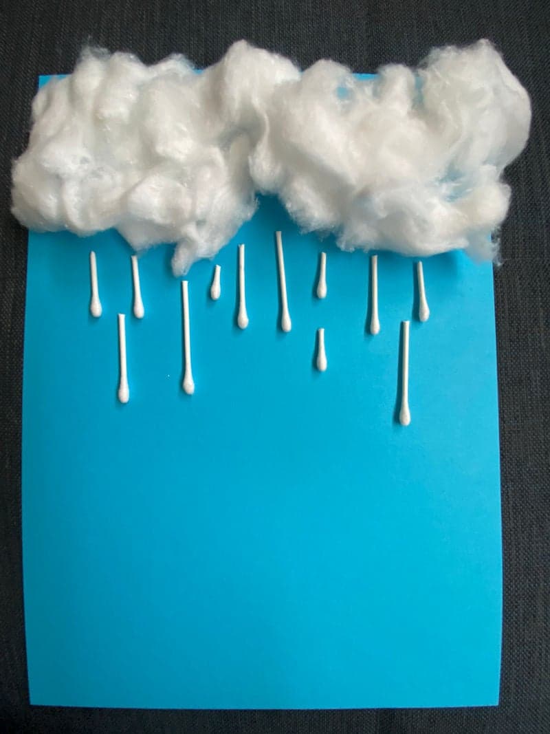 Crafts for kids. Educational material. Educational play. Clouds. Rain. Cotton. Q-tips.