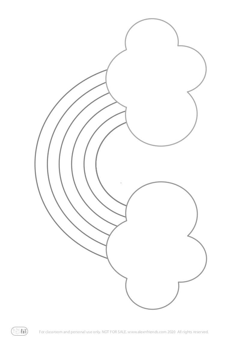 Cloud rainbow with cotton craft for preschoolers with free printable black and white rainbow.