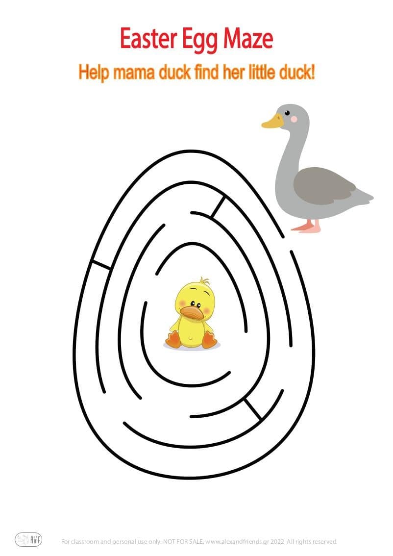 Easter maze for kids. Duck and duckling.