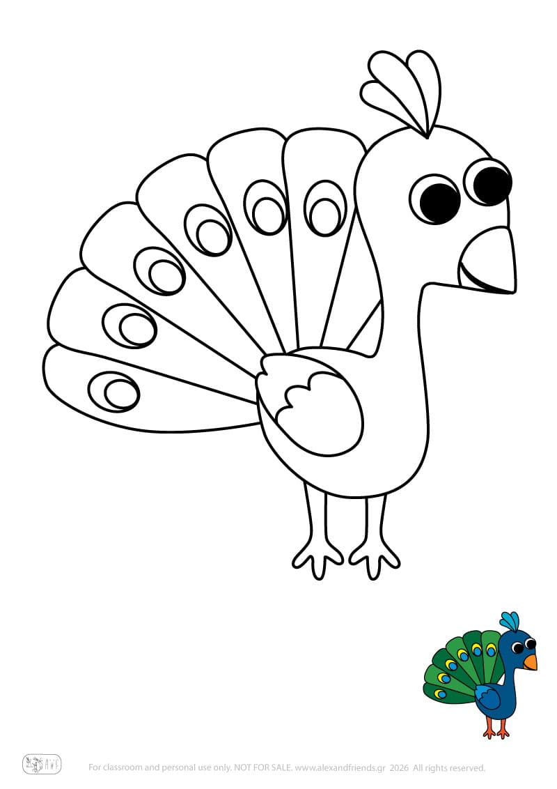 Peacock. Printable animal coloring pages for preschoolers collection – Alex'n'Friends