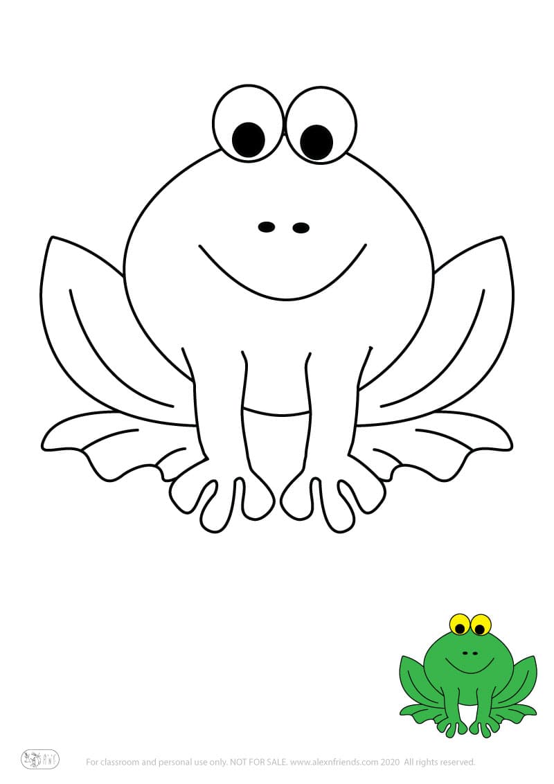 Learning activity for kids. Free printable coloring page of a frog
