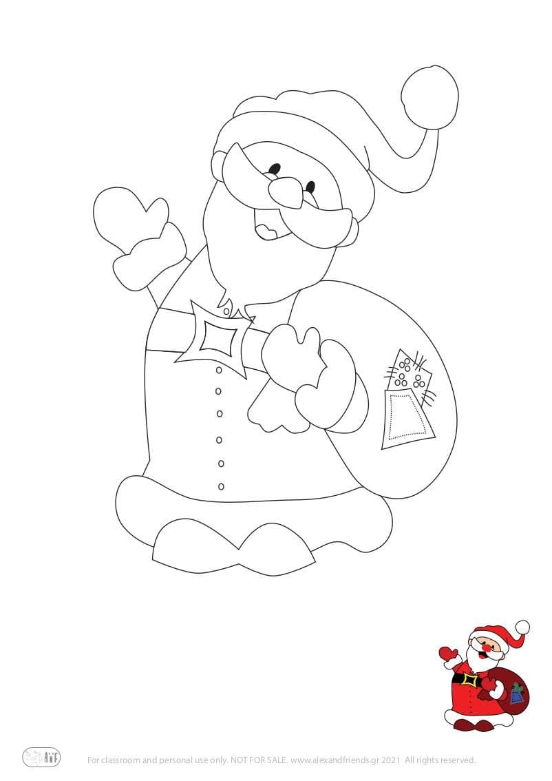 Free printable holiday coloring page for kids. Christmas and New Year. Santa Claus.