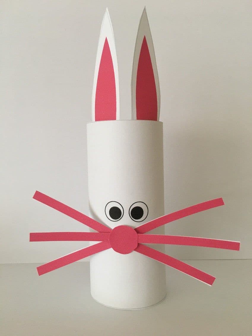 Easter craft for kids with toilet roll with free printable material. Bunnies.