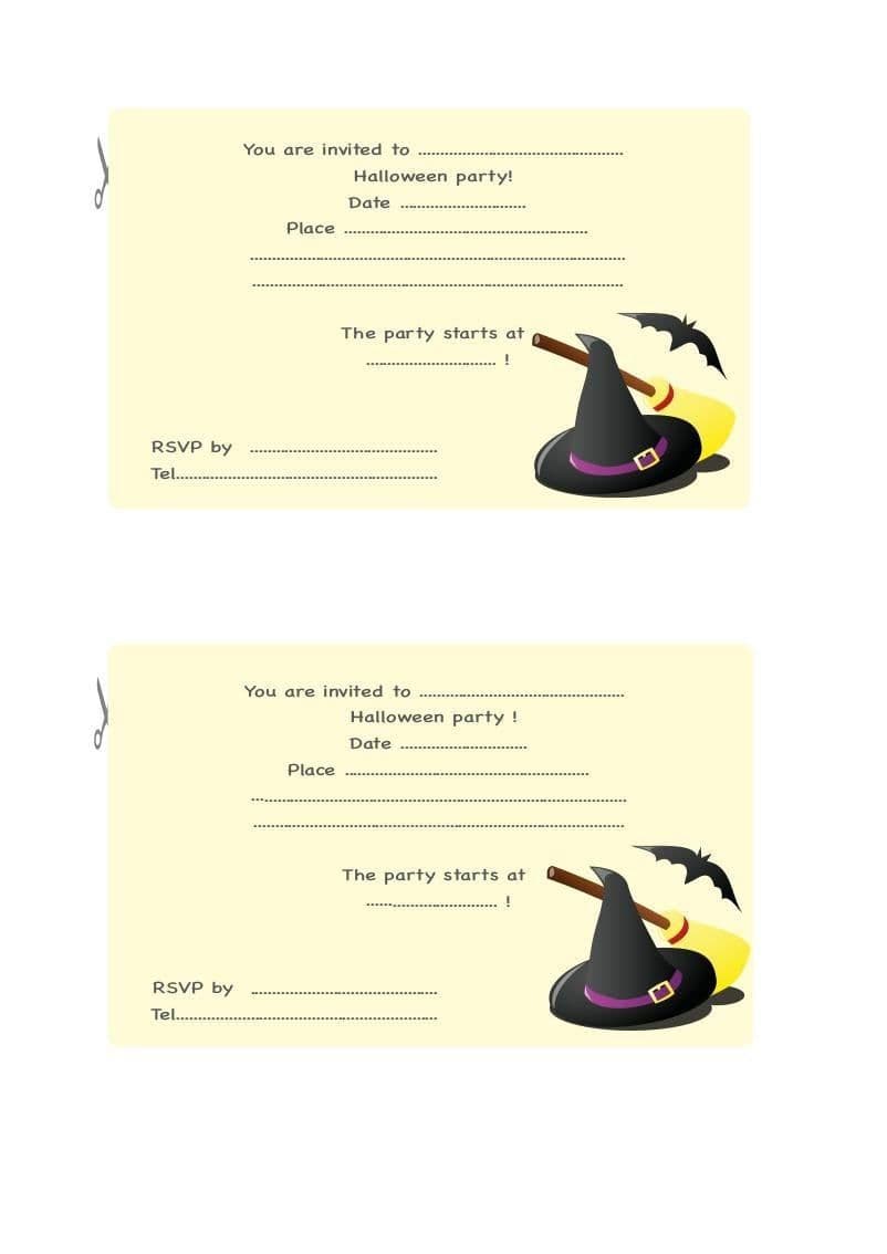 Halloween. Free printable invitation in english for kids party. Witch hat. 