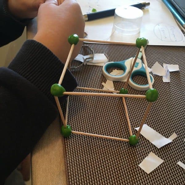 Educational play for preschool. Toothpicks and shapes.
