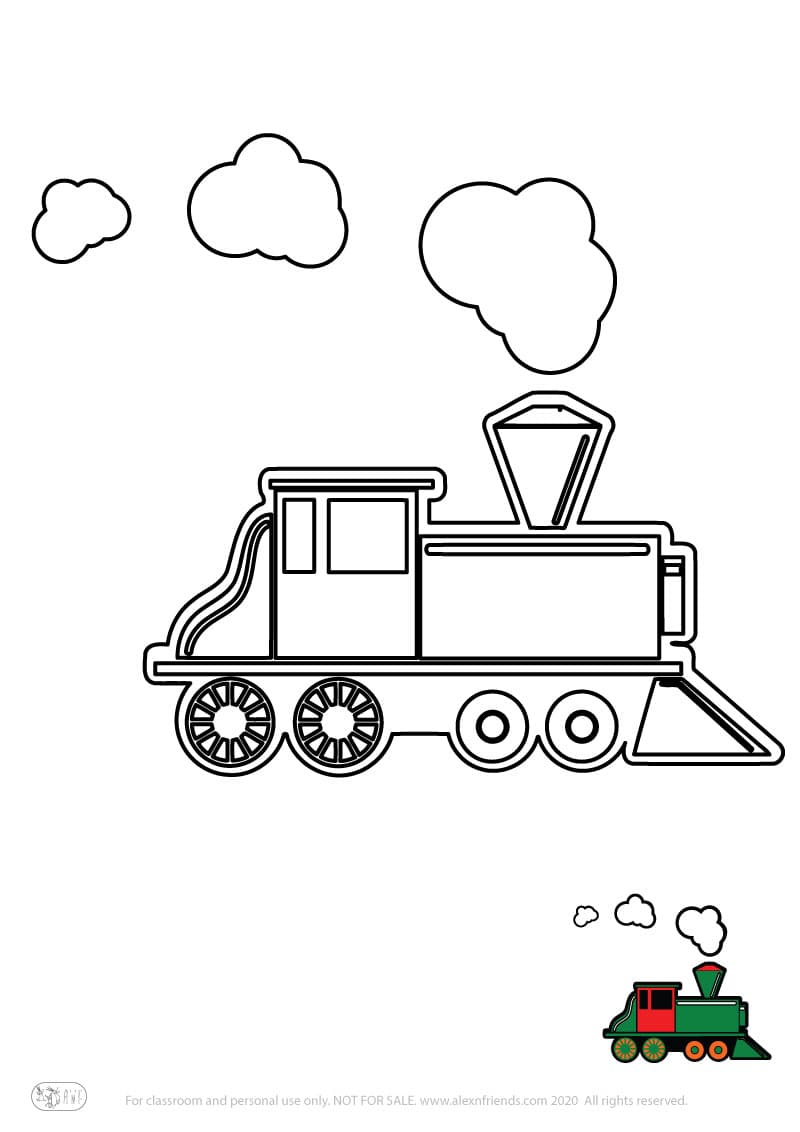 Εκπαιδευτική δραστηριότητα για παιδιά. Δωρεάν εκτυπώσιμο φύλλο ζωγραφικής με τρένο