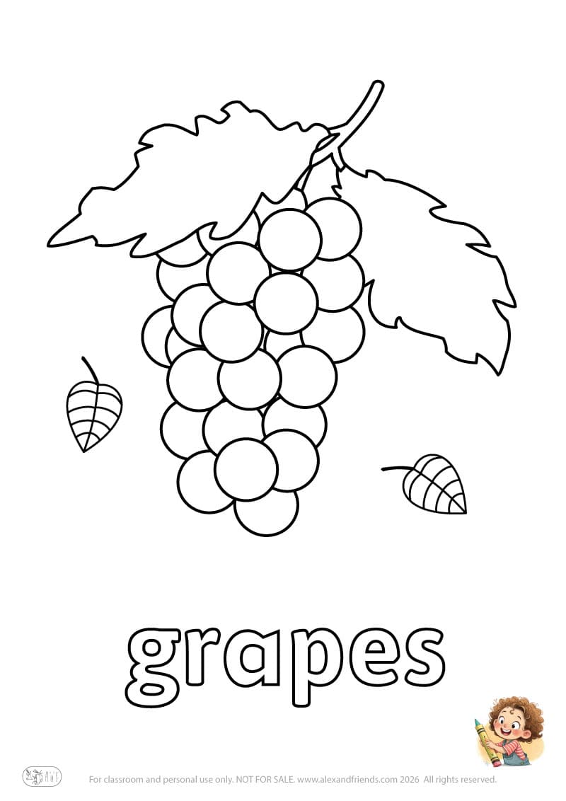 Letter g - grapes. Printable English alphabet coloring pages for children learning letters