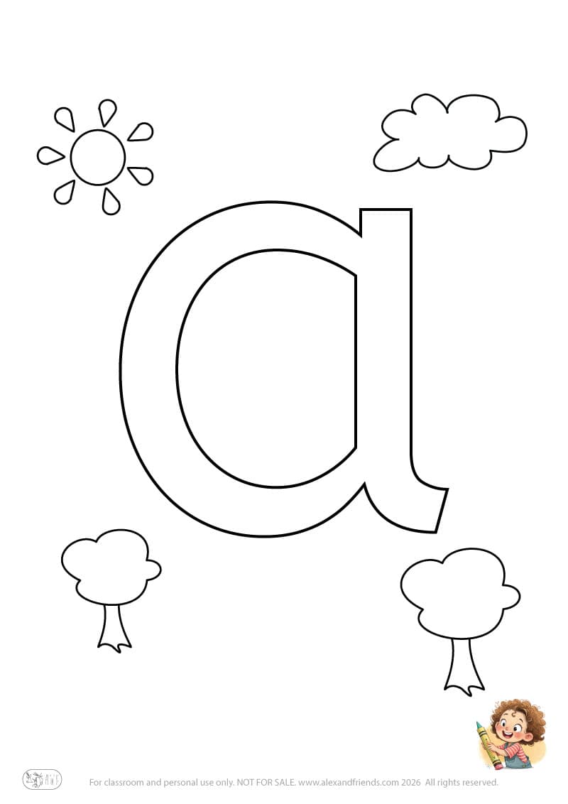 Letter a. Printable English alphabet coloring pages for children learning letters