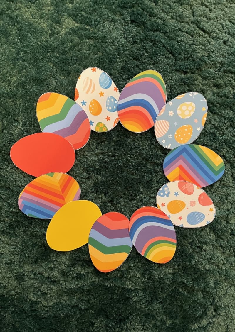 Easter wreath craft for kids made with eggs