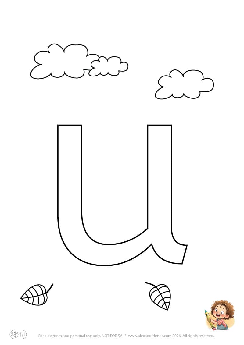 Letter u. Printable English alphabet coloring pages for children learning letters