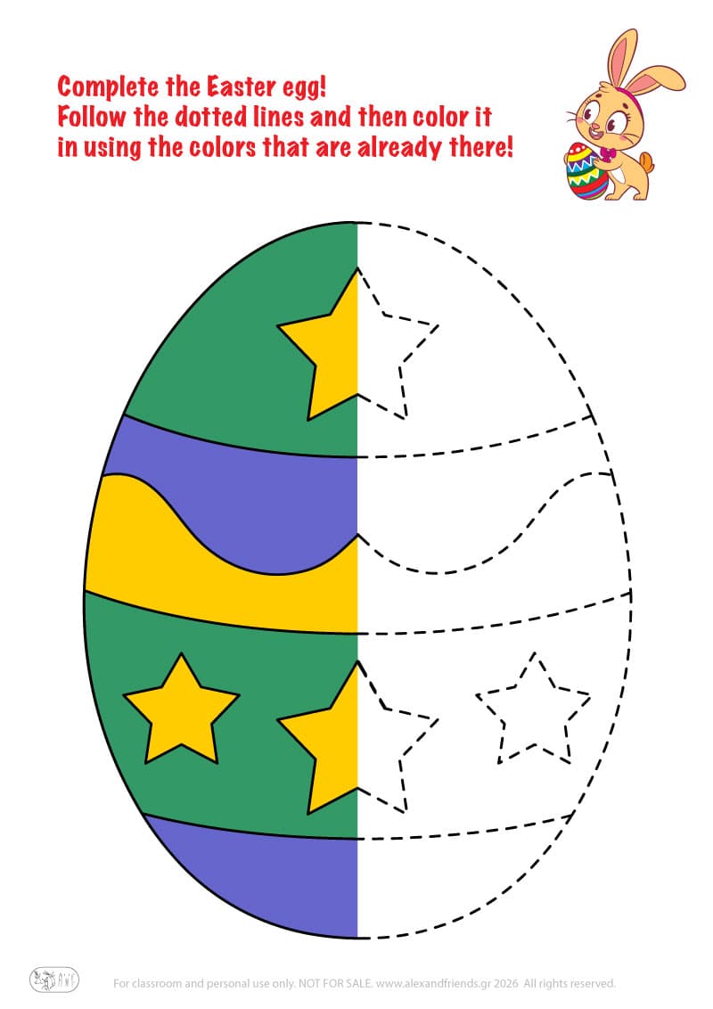 Complete the Easter Egg. Printable Easter preschool worksheet 