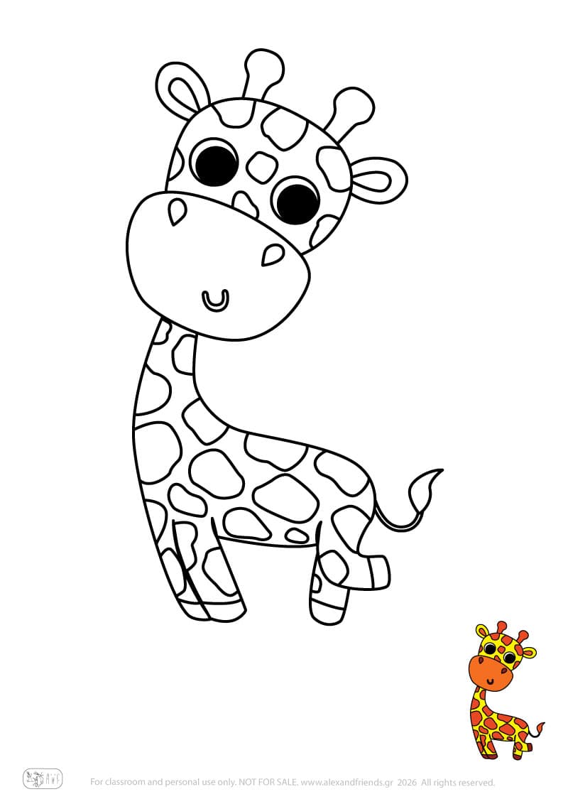 Giraffe. Printable animal coloring pages for preschoolers collection – Alex'n'Friends