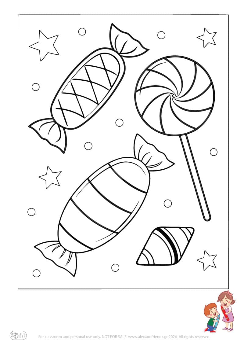 Sweets. Simple coloring page printable for toddlers and preschoolers